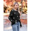 Zeagoo Womens Crewneck Pullover Sweater Long Sleeve Knit Side Slit 2025 Fall Winter Sweater Tops(Black Floral)