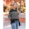 Zeagoo Womens Crewneck Pullover Sweater Long Sleeve Knit Side Slit 2025 Fall Winter Sweater Tops(Black Stripe)