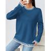 Zeagoo Womens Crewneck Pullover Sweater Long Sleeve Knit Side Slit 2025 Fall Winter Sweater Tops(Blue)