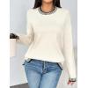 Zeagoo Womens Crewneck Pullover Sweater Long Sleeve Knit Side Slit 2025 Fall Winter Sweater Tops(White)