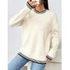 Zeagoo Womens Crewneck Pullover Sweater Long Sleeve Knit Side Slit 2025 Fall Winter Sweater Tops(White)