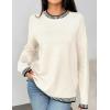 Zeagoo Womens Crewneck Pullover Sweater Long Sleeve Knit Side Slit 2025 Fall Winter Sweater Tops(White)