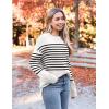 Zeagoo Womens Crewneck Pullover Sweater Long Sleeve Knit Side Slit 2025 Fall Winter Sweater Tops(White Stripe)