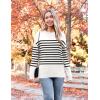Zeagoo Womens Crewneck Pullover Sweater Long Sleeve Knit Side Slit 2025 Fall Winter Sweater Tops(White Stripe)
