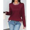 Zeagoo Womens Crewneck Pullover Sweater Long Sleeve Knit Side Slit 2025 Fall Winter Sweater Tops(Wine Red)