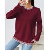 Zeagoo Womens Crewneck Pullover Sweater Long Sleeve Knit Side Slit 2025 Fall Winter Sweater Tops(Wine Red)
