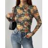 Zeagoo Womens Floral Mesh Long Sleeve Tops See Through Going Out Blouses Mock Neck Sheer Party Outfits Shirts S-XXL(Bf282)