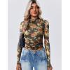 Zeagoo Womens Floral Mesh Long Sleeve Tops See Through Going Out Blouses Mock Neck Sheer Party Outfits Shirts S-XXL(Bf282)