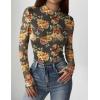 Zeagoo Womens Floral Mesh Long Sleeve Tops See Through Going Out Blouses Mock Neck Sheer Party Outfits Shirts S-XXL(Bf282)