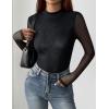 Zeagoo Womens Floral Mesh Long Sleeve Tops See Through Going Out Blouses Mock Neck Sheer Party Outfits Shirts S-XXL(Black)