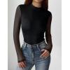 Zeagoo Womens Floral Mesh Long Sleeve Tops See Through Going Out Blouses Mock Neck Sheer Party Outfits Shirts S-XXL(Black)