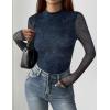 Zeagoo Womens Floral Mesh Long Sleeve Tops See Through Going Out Blouses Mock Neck Sheer Party Outfits Shirts S-XXL(Cx281)