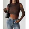 Zeagoo Womens Floral Mesh Long Sleeve Tops See Through Going Out Blouses Mock Neck Sheer Party Outfits Shirts S-XXL(Cx292)