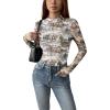 Zeagoo Womens Floral Mesh Long Sleeve Tops See Through Going Out Blouses Mock Neck Sheer Party Outfits Shirts S-XXL(Dw137)
