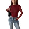 Zeagoo Womens Floral Mesh Long Sleeve Tops See Through Going Out Blouses Mock Neck Sheer Party Outfits Shirts S-XXL(Red)