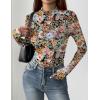 Zeagoo Womens Floral Mesh Long Sleeve Tops See Through Going Out Blouses Mock Neck Sheer Party Outfits Shirts S-XXL(Wf66)