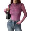 Zeagoo Womens Floral Mesh Long Sleeve Tops See Through Going Out Blouses Mock Neck Sheer Party Outfits Shirts S-XXL(Xh370)