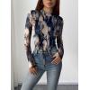 Zeagoo Womens Floral Mesh Long Sleeve Tops See Through Going Out Blouses Mock Neck Sheer Party Outfits Shirts S-XXL(Zr220)