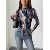 Zeagoo Womens Floral Mesh Long Sleeve Tops See Through Going Out Blouses Mock Neck Sheer Party Outfits Shirts S-XXL(Zr220)