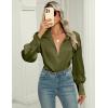 Zeagoo Womens Satin Blouse Lantern Long Sleeve Silk Button Down Shirt Dressy Casual Business Work Tunic Tops(Army Green)