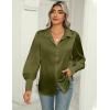 Zeagoo Womens Satin Blouse Lantern Long Sleeve Silk Button Down Shirt Dressy Casual Business Work Tunic Tops(Army Green)