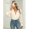 Zeagoo Womens Satin Blouse Lantern Long Sleeve Silk Button Down Shirt Dressy Casual Business Work Tunic Tops(Beige)