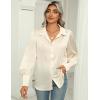 Zeagoo Womens Satin Blouse Lantern Long Sleeve Silk Button Down Shirt Dressy Casual Business Work Tunic Tops(Beige)