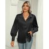Zeagoo Womens Satin Blouse Lantern Long Sleeve Silk Button Down Shirt Dressy Casual Business Work Tunic Tops(Black)