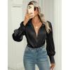 Zeagoo Womens Satin Blouse Lantern Long Sleeve Silk Button Down Shirt Dressy Casual Business Work Tunic Tops(Black)