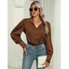 Zeagoo Womens Satin Blouse Lantern Long Sleeve Silk Button Down Shirt Dressy Casual Business Work Tunic Tops(Brown)