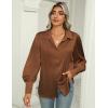 Zeagoo Womens Satin Blouse Lantern Long Sleeve Silk Button Down Shirt Dressy Casual Business Work Tunic Tops(Brown)