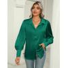Zeagoo Womens Satin Blouse Lantern Long Sleeve Silk Button Down Shirt Dressy Casual Business Work Tunic Tops(Green)