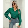 Zeagoo Womens Satin Blouse Lantern Long Sleeve Silk Button Down Shirt Dressy Casual Business Work Tunic Tops(Green)