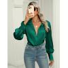 Zeagoo Womens Satin Blouse Lantern Long Sleeve Silk Button Down Shirt Dressy Casual Business Work Tunic Tops(Green)