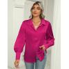 Zeagoo Womens Satin Blouse Lantern Long Sleeve Silk Button Down Shirt Dressy Casual Business Work Tunic Tops(Hot Pink)