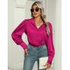 Zeagoo Womens Satin Blouse Lantern Long Sleeve Silk Button Down Shirt Dressy Casual Business Work Tunic Tops(Hot Pink)