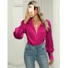 Zeagoo Womens Satin Blouse Lantern Long Sleeve Silk Button Down Shirt Dressy Casual Business Work Tunic Tops(Hot Pink)