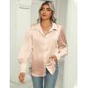 Zeagoo Womens Satin Blouse Lantern Long Sleeve Silk Button Down Shirt Dressy Casual Business Work Tunic Tops(Light Khaki)