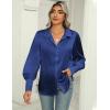 Zeagoo Womens Satin Blouse Lantern Long Sleeve Silk Button Down Shirt Dressy Casual Business Work Tunic Tops(Navy Blue)