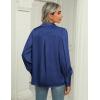 Zeagoo Womens Satin Blouse Lantern Long Sleeve Silk Button Down Shirt Dressy Casual Business Work Tunic Tops(Navy Blue)
