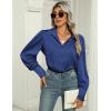 Zeagoo Womens Satin Blouse Lantern Long Sleeve Silk Button Down Shirt Dressy Casual Business Work Tunic Tops(Navy Blue)