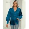 Zeagoo Womens Satin Blouse Lantern Long Sleeve Silk Button Down Shirt Dressy Casual Business Work Tunic Tops(Peacock Blue)