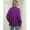 Zeagoo Womens Satin Blouse Lantern Long Sleeve Silk Button Down Shirt Dressy Casual Business Work Tunic Tops(Purple)