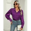 Zeagoo Womens Satin Blouse Lantern Long Sleeve Silk Button Down Shirt Dressy Casual Business Work Tunic Tops(Purple)