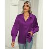 Zeagoo Womens Satin Blouse Lantern Long Sleeve Silk Button Down Shirt Dressy Casual Business Work Tunic Tops(Purple)