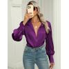 Zeagoo Womens Satin Blouse Lantern Long Sleeve Silk Button Down Shirt Dressy Casual Business Work Tunic Tops(Purple)
