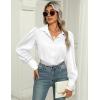 Zeagoo Womens Satin Blouse Lantern Long Sleeve Silk Button Down Shirt Dressy Casual Business Work Tunic Tops(White)
