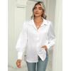 Zeagoo Womens Satin Blouse Lantern Long Sleeve Silk Button Down Shirt Dressy Casual Business Work Tunic Tops(White)