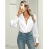 Zeagoo Womens Satin Blouse Lantern Long Sleeve Silk Button Down Shirt Dressy Casual Business Work Tunic Tops(White)