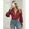 Zeagoo Womens Satin Blouse Lantern Long Sleeve Silk Button Down Shirt Dressy Casual Business Work Tunic Tops(Wine Red)